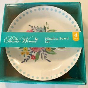 Pioneer Woman Mingling Board Set Appetizer Plates- Holds Wine Glass kitchen- NEW